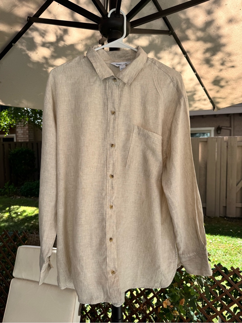 Old Navy Linen Blend Boyfriend Shirt Beige L